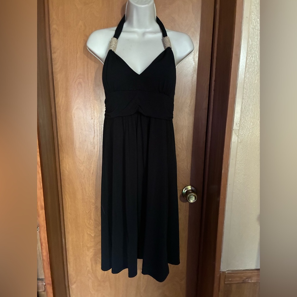 Claudia Richard Black Halter Midi Dress Vacation Beachy Size M